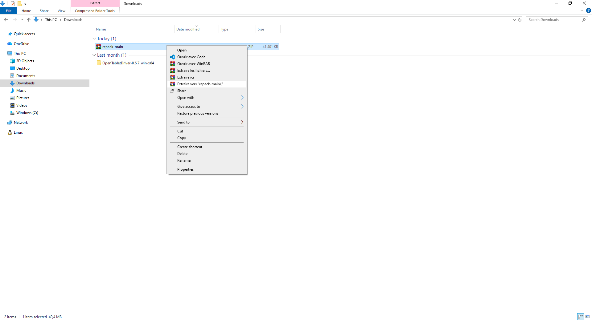 Extracted folder