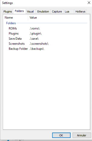 Settings Folders tab