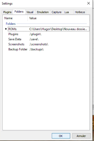 Settings Folders tab configured